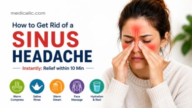 How to get rid of a sinus headache quickly with simple home remedies including warm compress, saline rinse, steam, hydration, and gentle sinus massage.