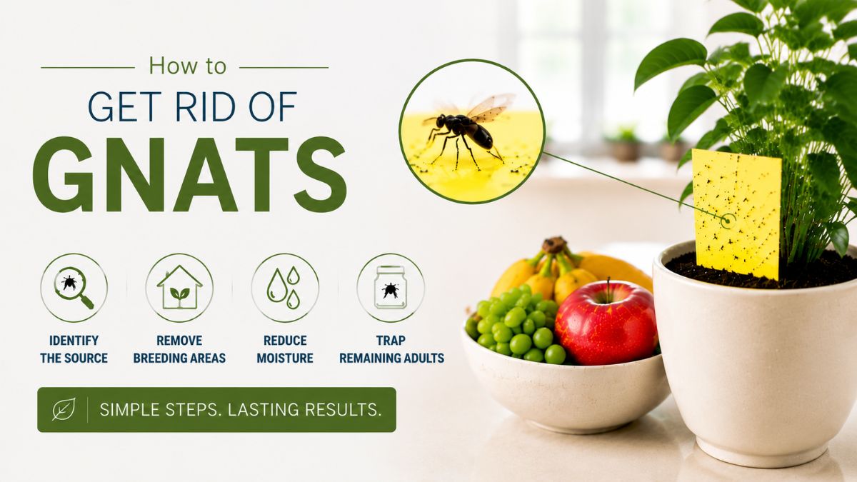 How to get rid of gnats in the house using source identification, moisture control, and traps