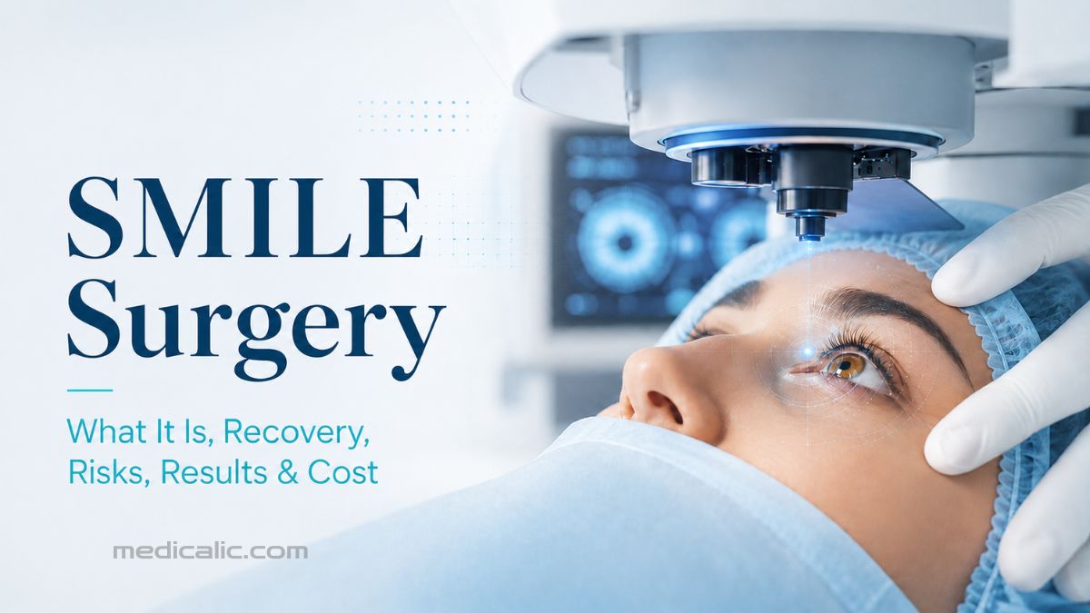 Patient undergoing SMILE eye surgery with laser vision correction equipment